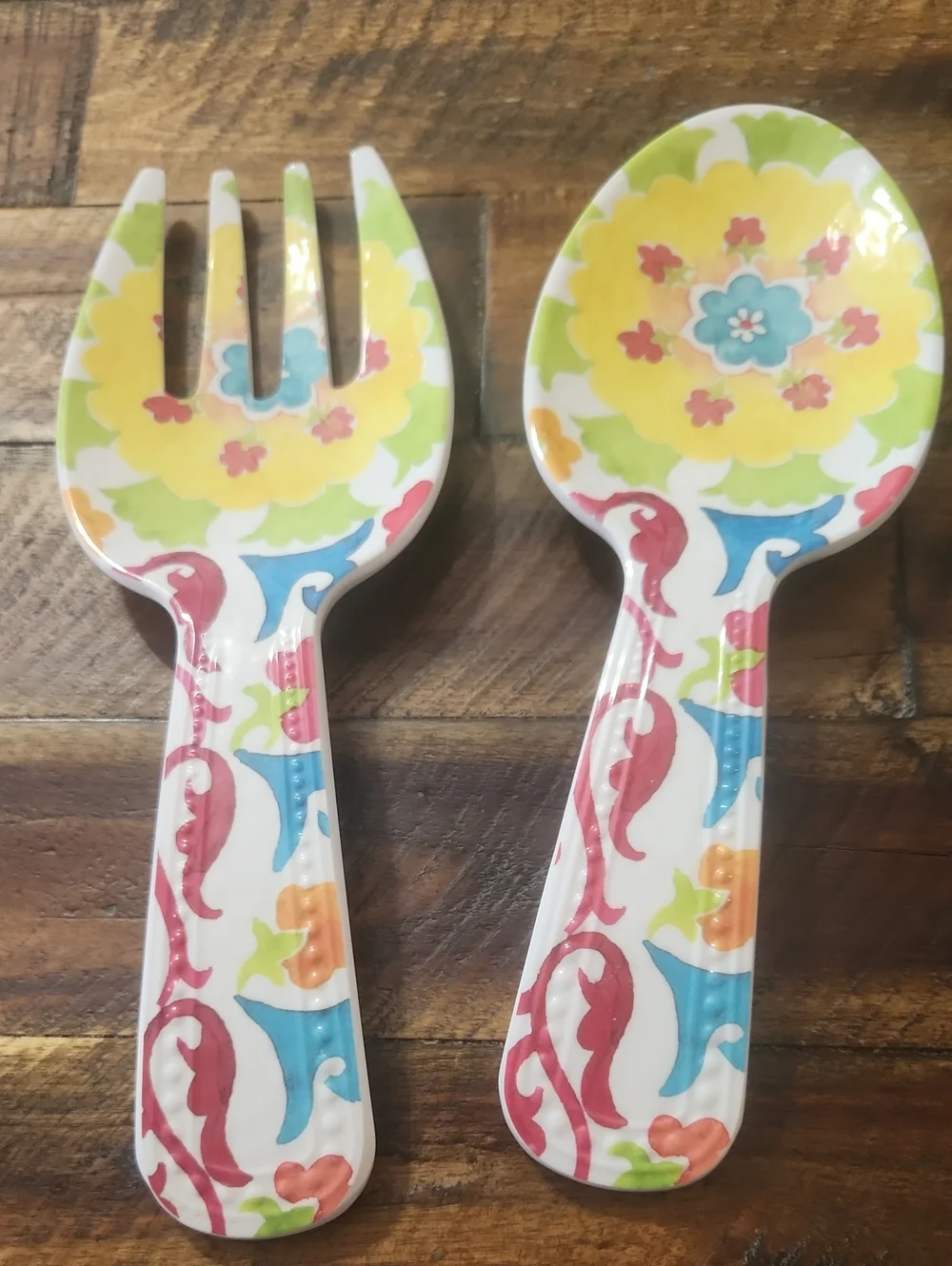 Tommy Bahama Floral Salad Fork & Spoon Set